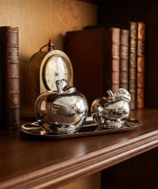 ZEYVE SILVER CERAMIC 2-PIECE APPLE SET TRAY 23x10x9cm